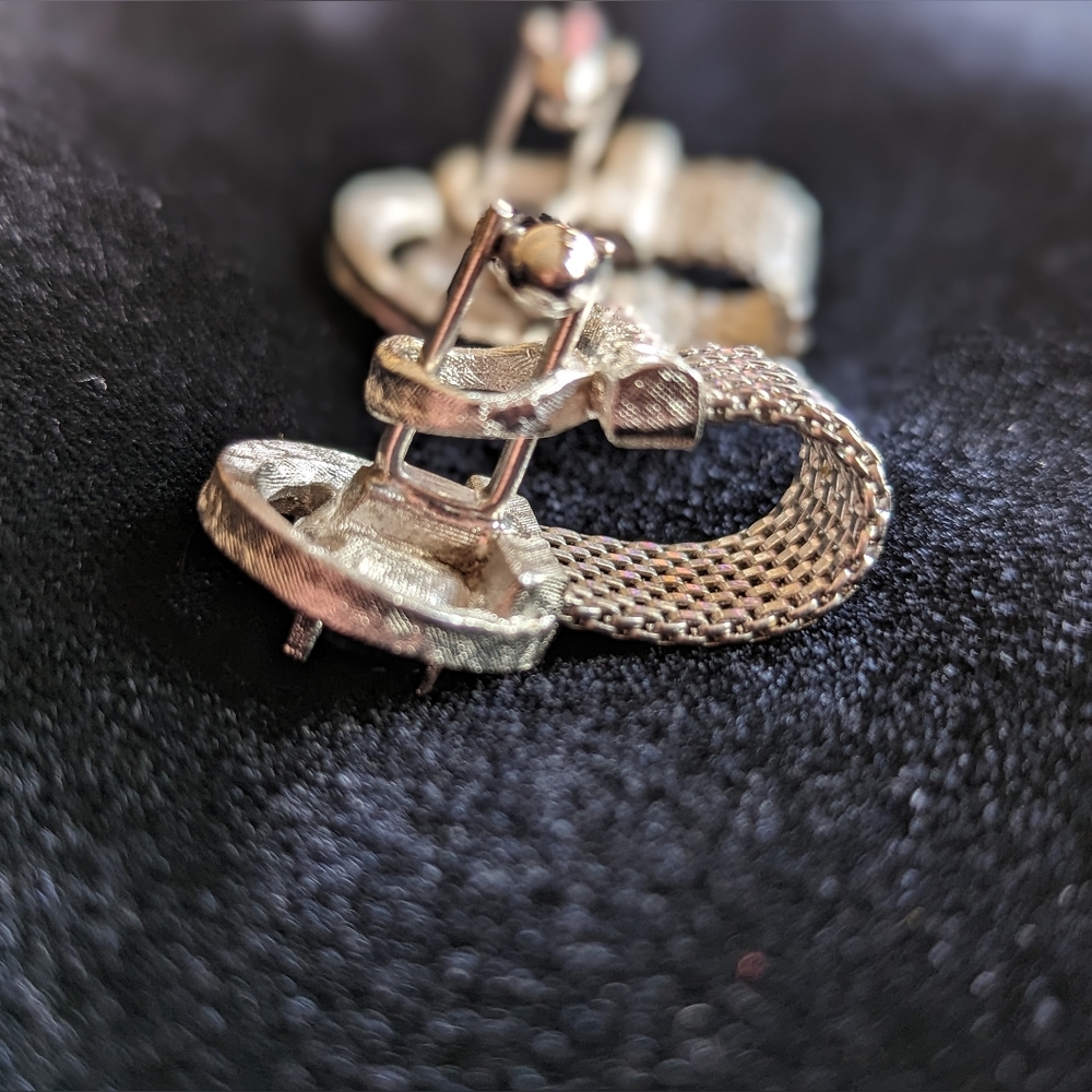 Vintage Swank Chain Mesh Cufflinks  with Silver Tone/Blue Stone and Bullet Backs - Picture 3 of 6